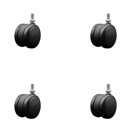 Service Caster 2-3/8'' Black Floor Safe Twin Wheel Casters 3/8 Threaded Stem , 4PK SCC-TS02S60-TPR-BLK-381634-4